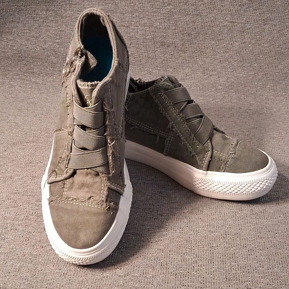 Blowfish Malibu Olive Green Distressed Canvas Side Zip Sneakers Women Size 8.5 - Picture 2 of 8